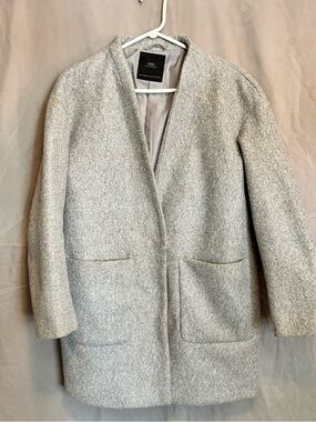 Zara Light Gray Open-Front Wool-Blend Coat